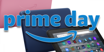 The Prime Day logo over three Fire tablets.