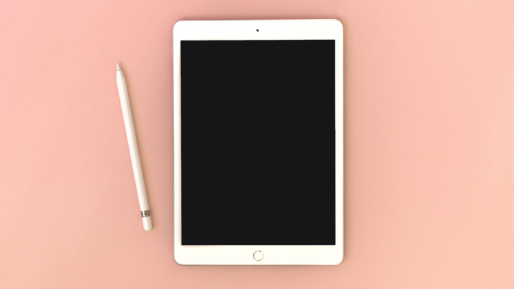 The iPad and Apple Pencil on a pink background.