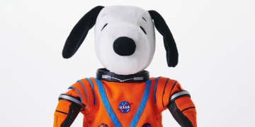 A plush Snoopy wearing a NASA spacesuit.