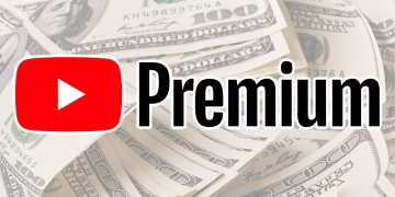 The YouTube Premium logo over a stack of money.