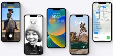 iPhones showing various iOS 16 features.