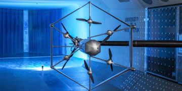 Amazon testing drone components in a wind tunnel.