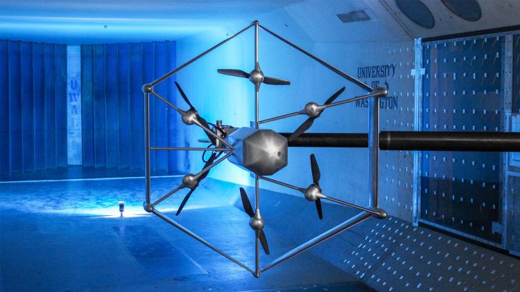 Amazon testing drone components in a wind tunnel.