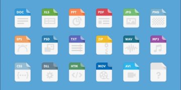 18 file extensions in a grid on a blue background