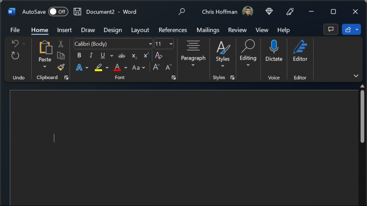Microsoft Word in dark mode on Windows 11