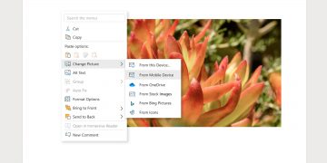 An screenshot showing the option to replace an image from a mobile device in Microsoft Word