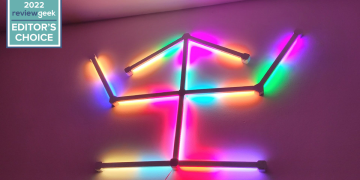 Nanoleaf Lines and Lines Squared arranged in a shape