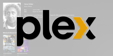 The Plex logo over an image of a library search for Gene Wilder.