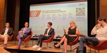 Singapore Future Finance Forum (L-R Balaji Srinivasan, Dante Disparte, Eric Anziani, Jessica Reiner, Diogo Monica) discussing stablecoins and CBDCs