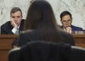 Sen. Mark Warner and Sen. Marco Rubio at a hearing.